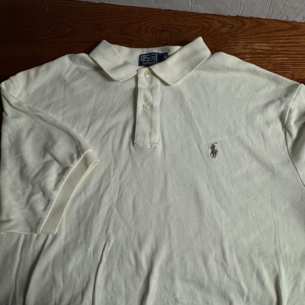Polo Ralph Lauren Mens XL Cream White Short Sleeve Cotton Pique Polo Shirt